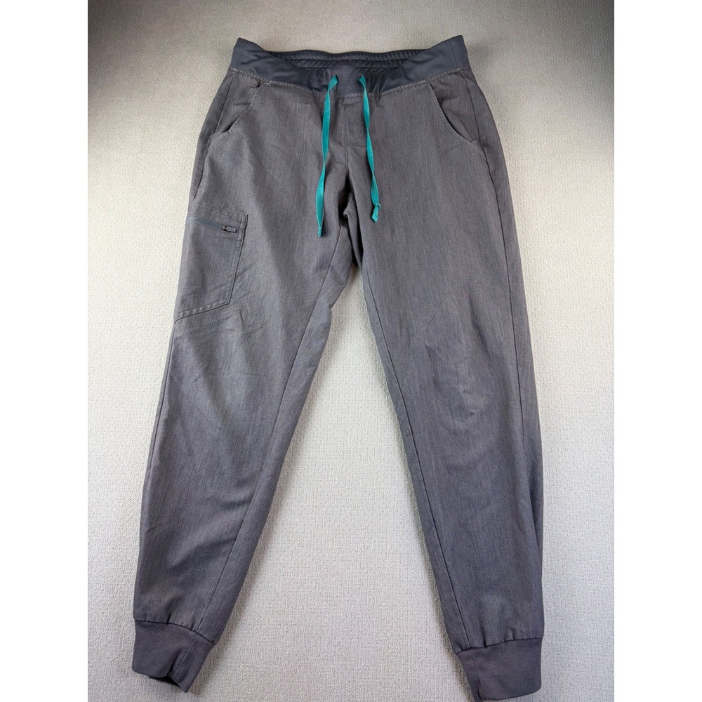 FIGS Zamora Jogger Scrub Pants Graphite Heather Grey Teal Drawstring Medium